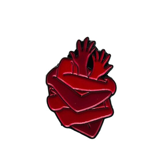 ☀️Red Enamel Pin Arms Hugging Heart Shape Lapel Pin Heart & Hands Red New - Picture 4 of 5